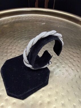 Silver Braided Mesh Cuff Bracelet - Elegant Women's Accessory